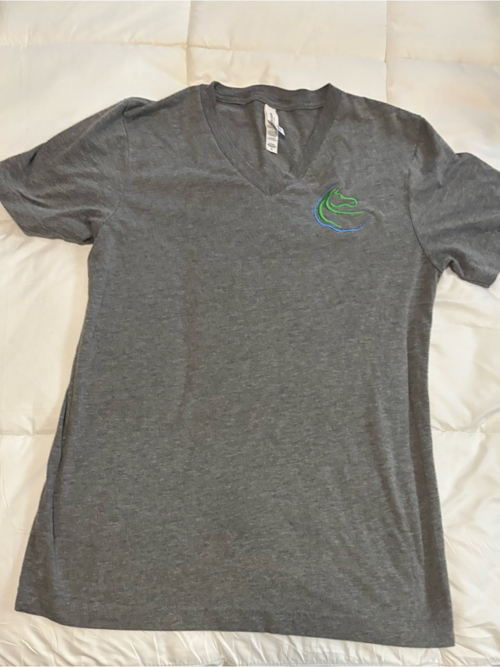 V-Neck Short Sleeve T-Shirt - Gray with Green Accent